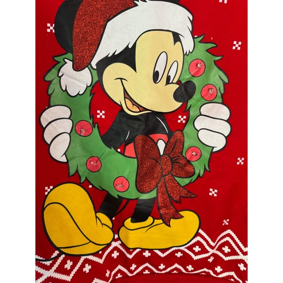 Disney Mickey Mouse Light Up Christmas Sweatshirt Red Holiday Lights Medium - Picture 2 of 4